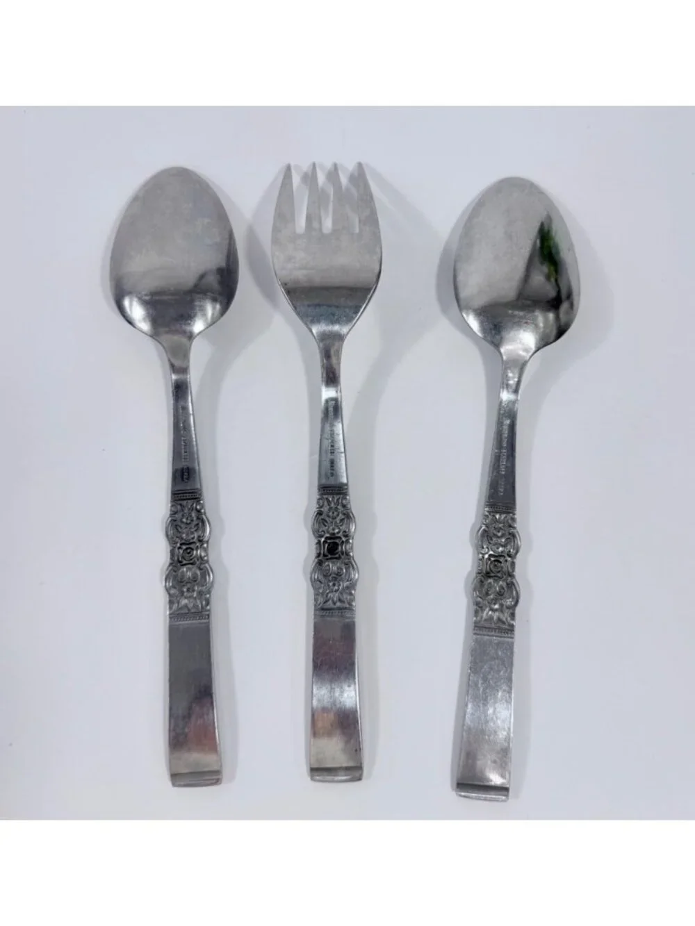 Vintage Northland Oneida Stainless Steel Serving Set Decorative Floral Handles S